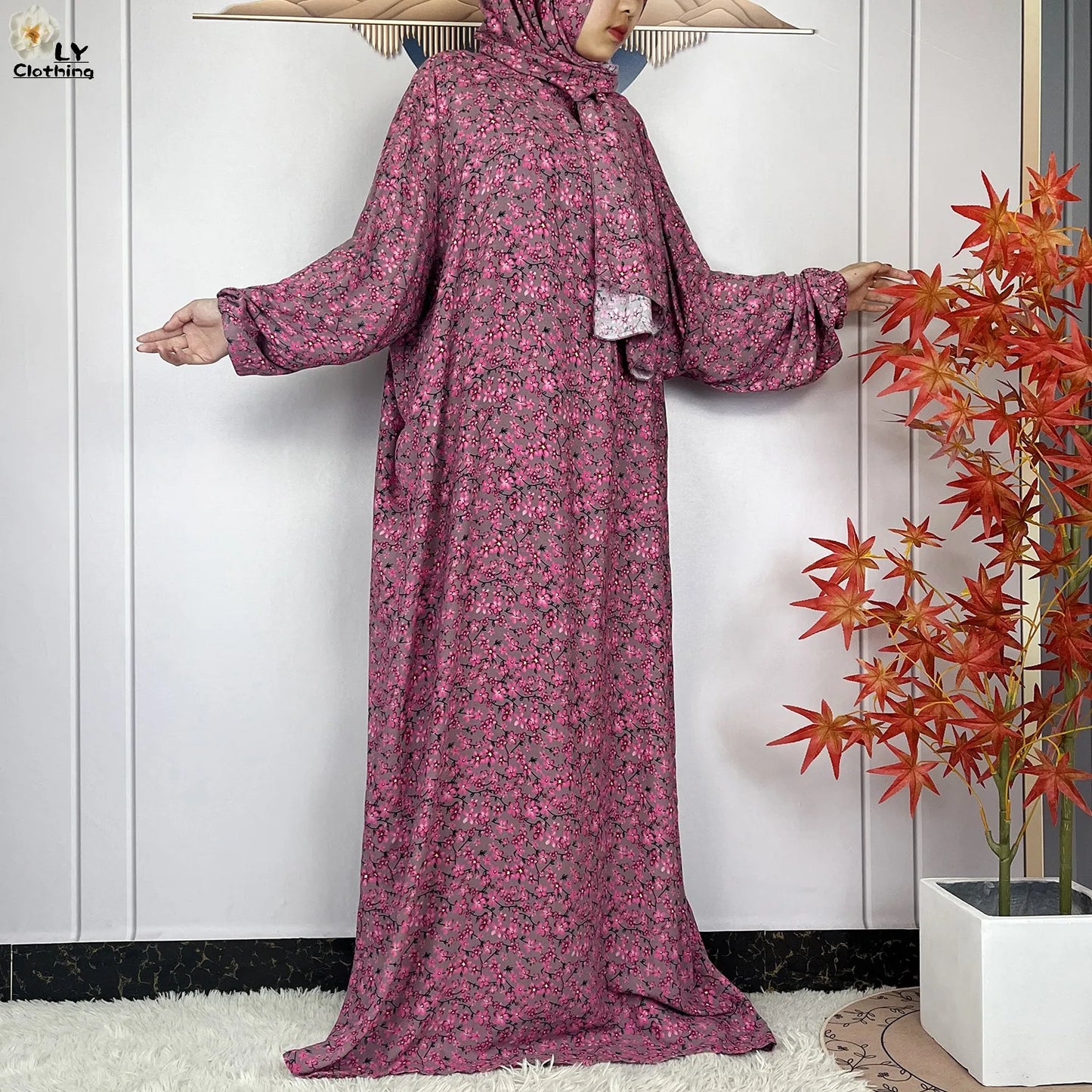 New Muslim Long Sleeved Cotton For Women Ramadan Prayer Turkey Middle East Femme Robe Floral Loose African Abaya Dress Scarfs