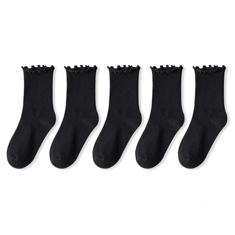 1/3/5pairs Cotton Ruffles Ankle Socks Women Lolita Cute Kawaii Korean Stocking Girl Spring Black White Middle Tube Japanese Sox