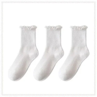 1/3/5pairs Cotton Ruffles Ankle Socks Women Lolita Cute Kawaii Korean Stocking Girl Spring Black White Middle Tube Japanese Sox