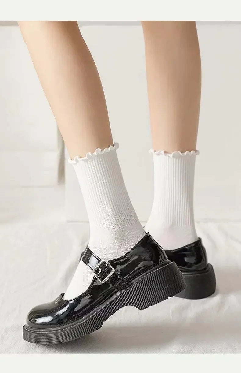 1/3/5pairs Cotton Ruffles Ankle Socks Women Lolita Cute Kawaii Korean Stocking Girl Spring Black White Middle Tube Japanese Sox