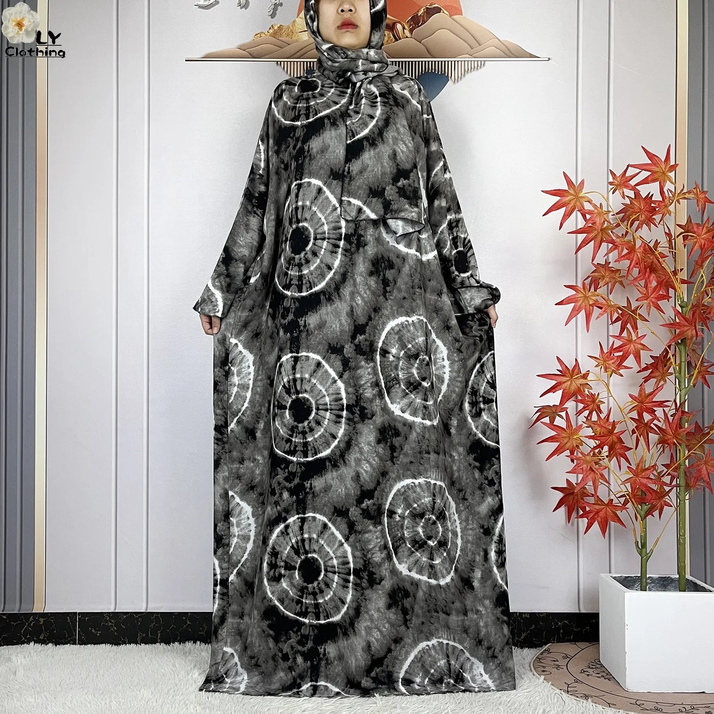 New Muslim Long Sleeved Cotton For Women Ramadan Prayer Turkey Middle East Femme Robe Floral Loose African Abaya Dress Scarfs