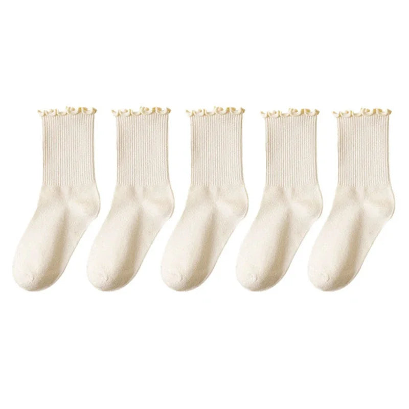 1/3/5pairs Cotton Ruffles Ankle Socks Women Lolita Cute Kawaii Korean Stocking Girl Spring Black White Middle Tube Japanese Sox