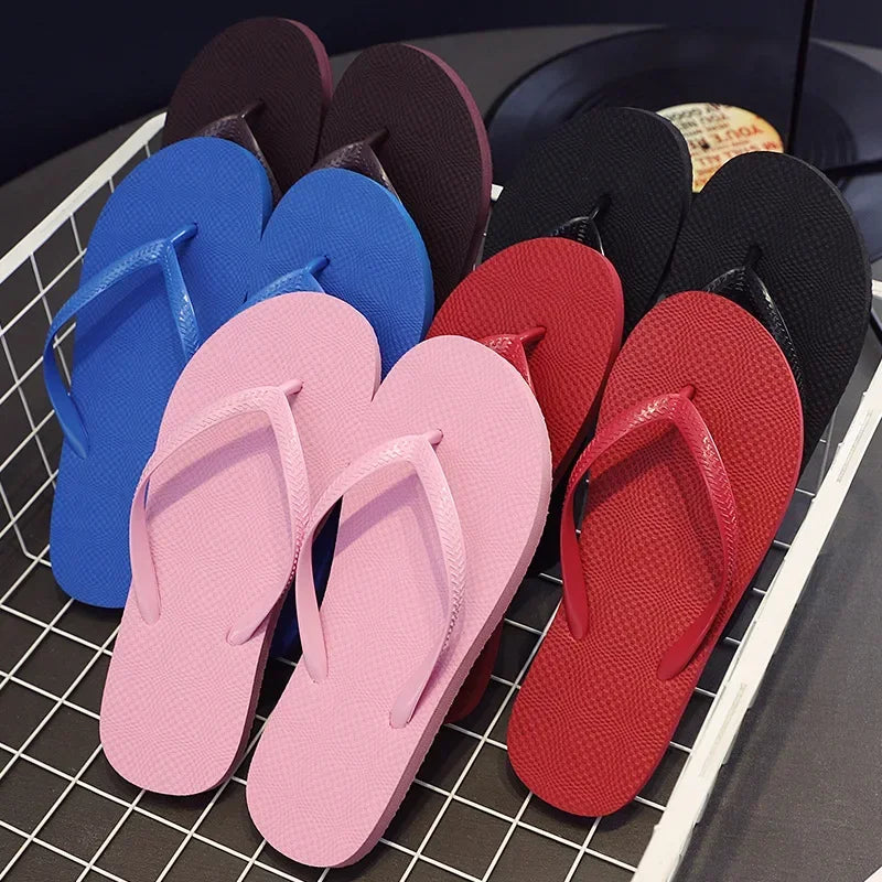 Solid Color Non-slip Leisure Couple Slippers Women Summer Beach Slippers Outdoor Women Flip Flops Breathable Beach sandals women