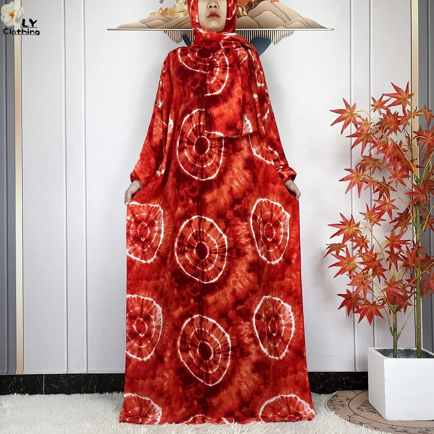 New Muslim Long Sleeved Cotton For Women Ramadan Prayer Turkey Middle East Femme Robe Floral Loose African Abaya Dress Scarfs