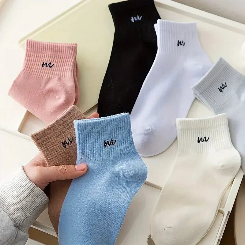 5 Pairs Letter Print Socks Comfy & Breathable Sports Short Socks Women's Stockings & Hosiery Soft & Comfy All-match Short Socks