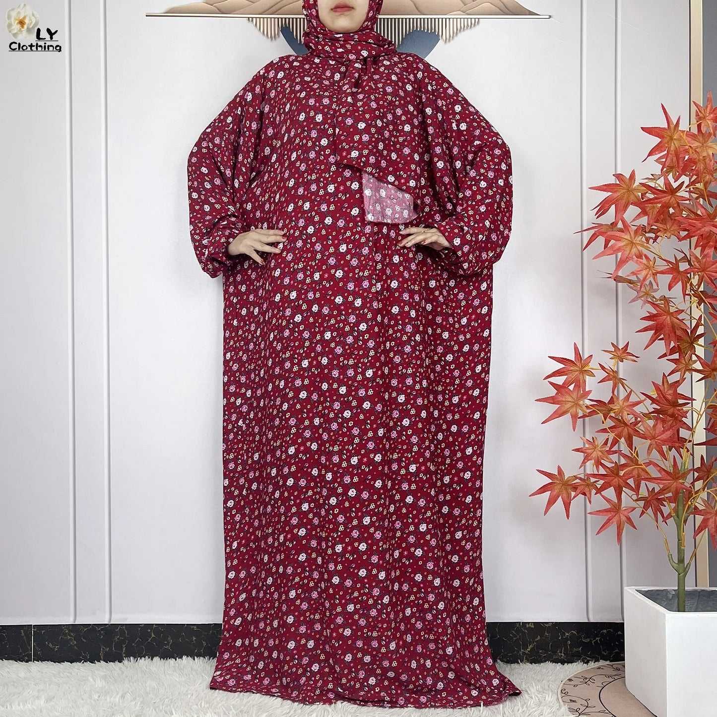 New Muslim Long Sleeved Cotton For Women Ramadan Prayer Turkey Middle East Femme Robe Floral Loose African Abaya Dress Scarfs