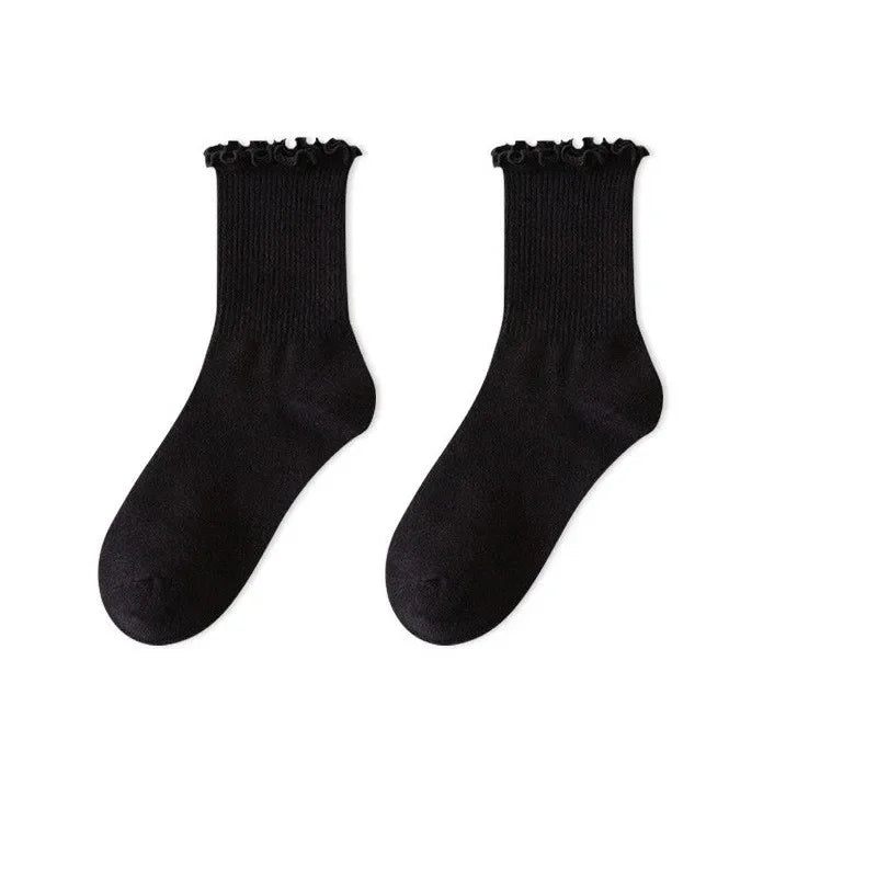 1/3/5pairs Cotton Ruffles Ankle Socks Women Lolita Cute Kawaii Korean Stocking Girl Spring Black White Middle Tube Japanese Sox