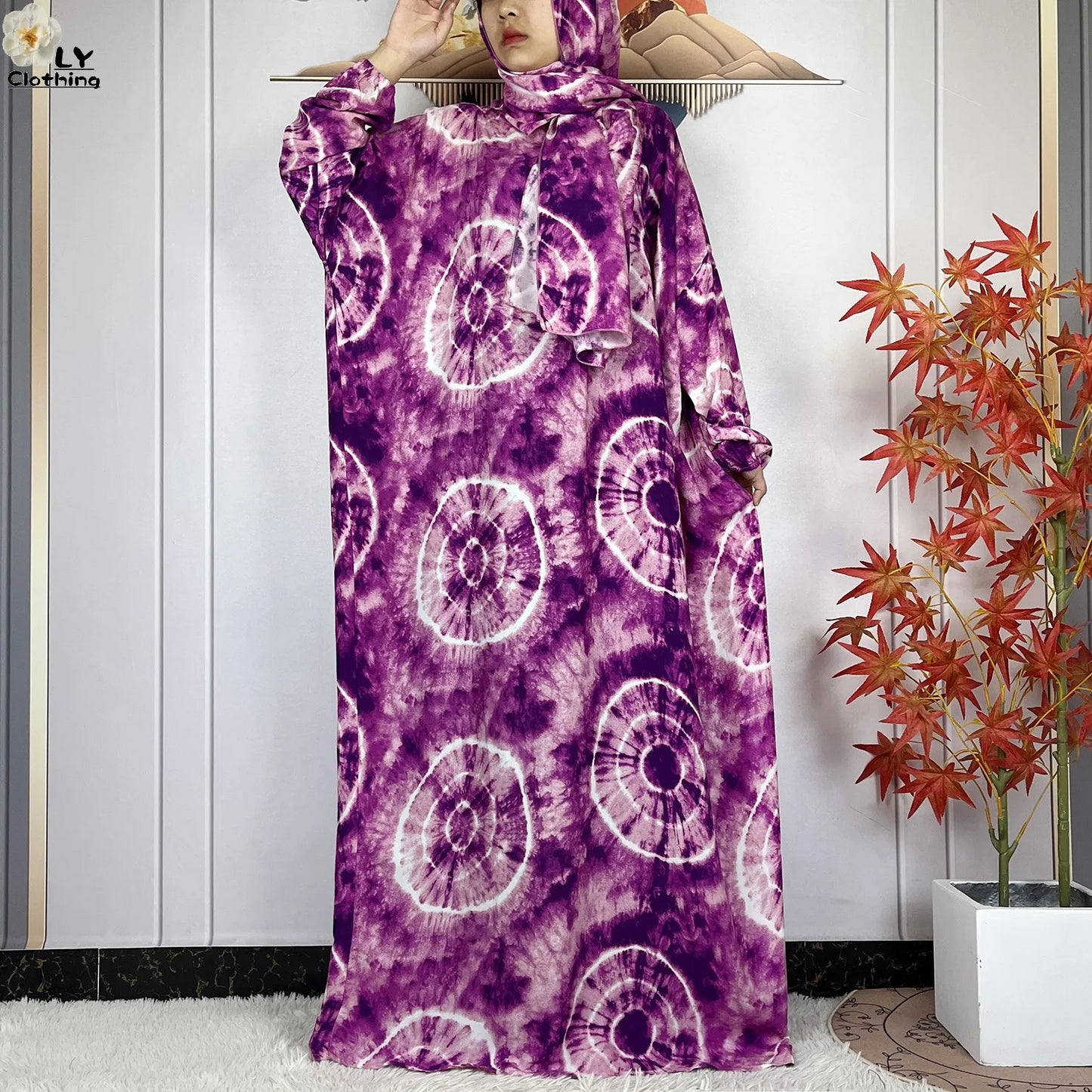 New Muslim Long Sleeved Cotton For Women Ramadan Prayer Turkey Middle East Femme Robe Floral Loose African Abaya Dress Scarfs