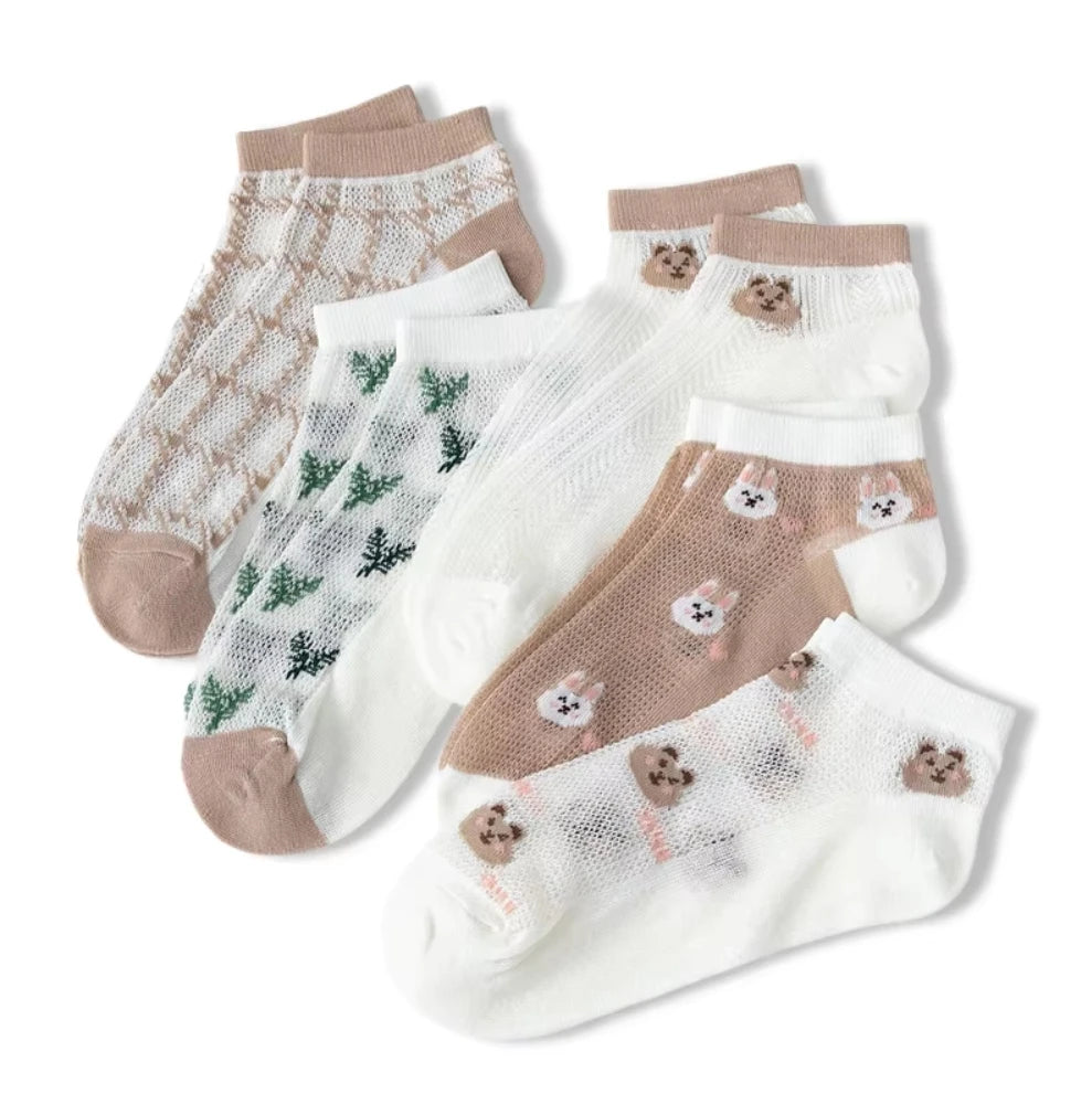 5 Pairs Letter Print Socks Comfy & Breathable Sports Short Socks Women's Stockings & Hosiery Soft & Comfy All-match Short Socks