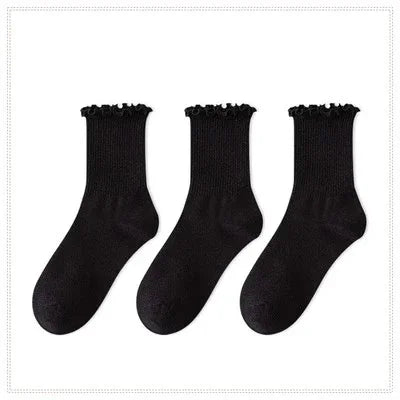 1/3/5pairs Cotton Ruffles Ankle Socks Women Lolita Cute Kawaii Korean Stocking Girl Spring Black White Middle Tube Japanese Sox