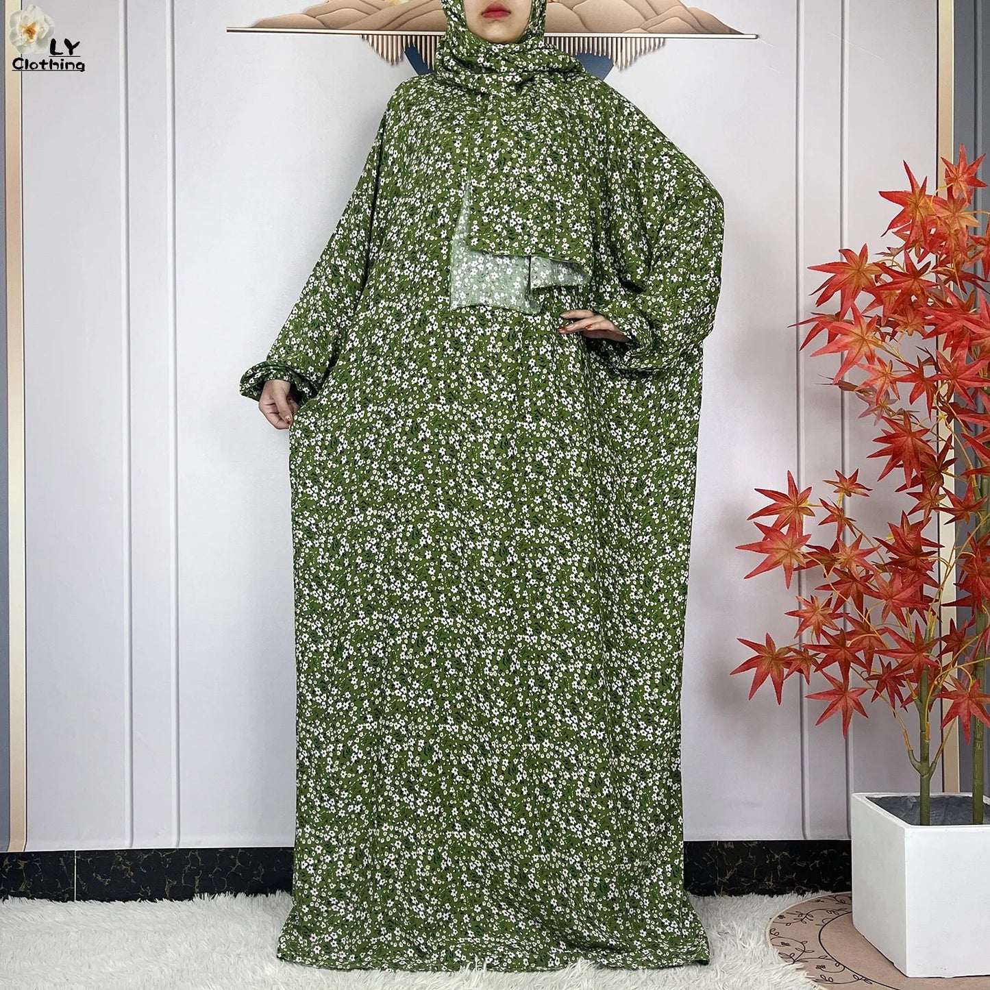 New Muslim Long Sleeved Cotton For Women Ramadan Prayer Turkey Middle East Femme Robe Floral Loose African Abaya Dress Scarfs